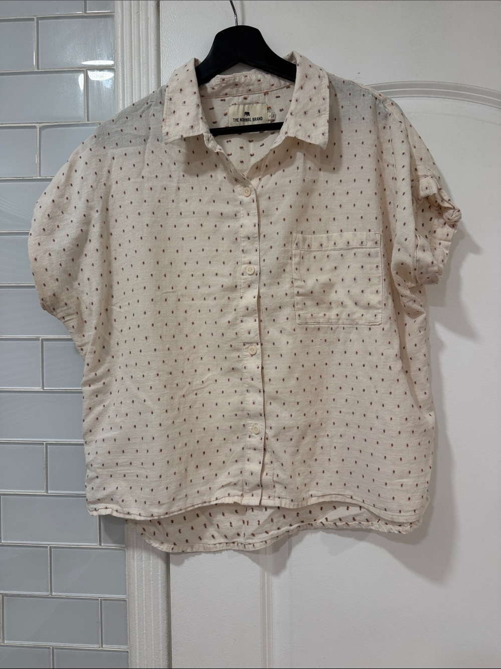 The Normal Brand Button Down Blouse – Size L – Cream Dot Print